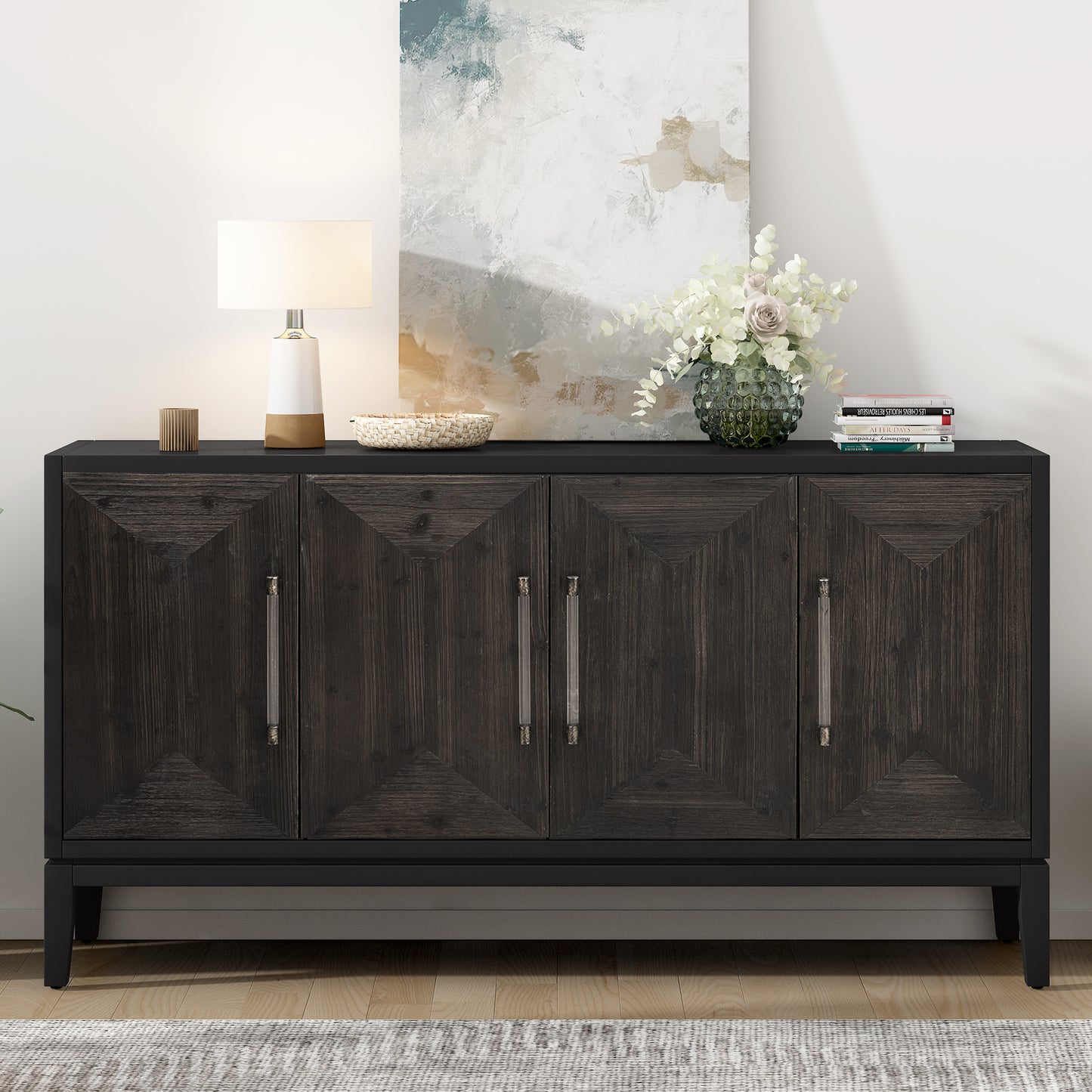 Carri Versatile Four-Door Sideboard Buffet - Black