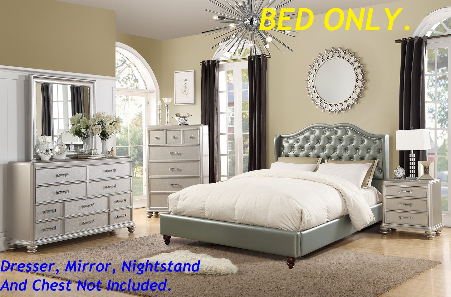 Dexter Wingback Design Full Size Bed - Silver