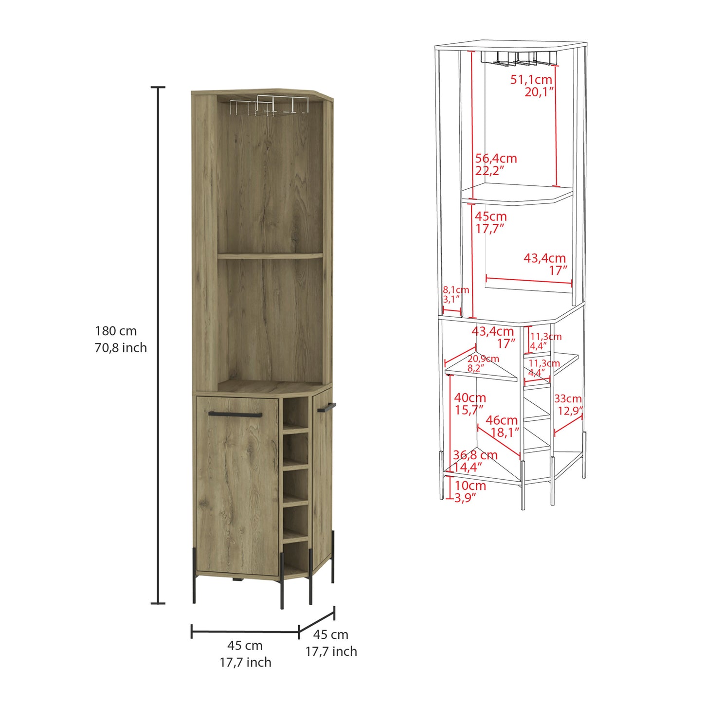 Shopron Corner Bar Cabinet - Oak