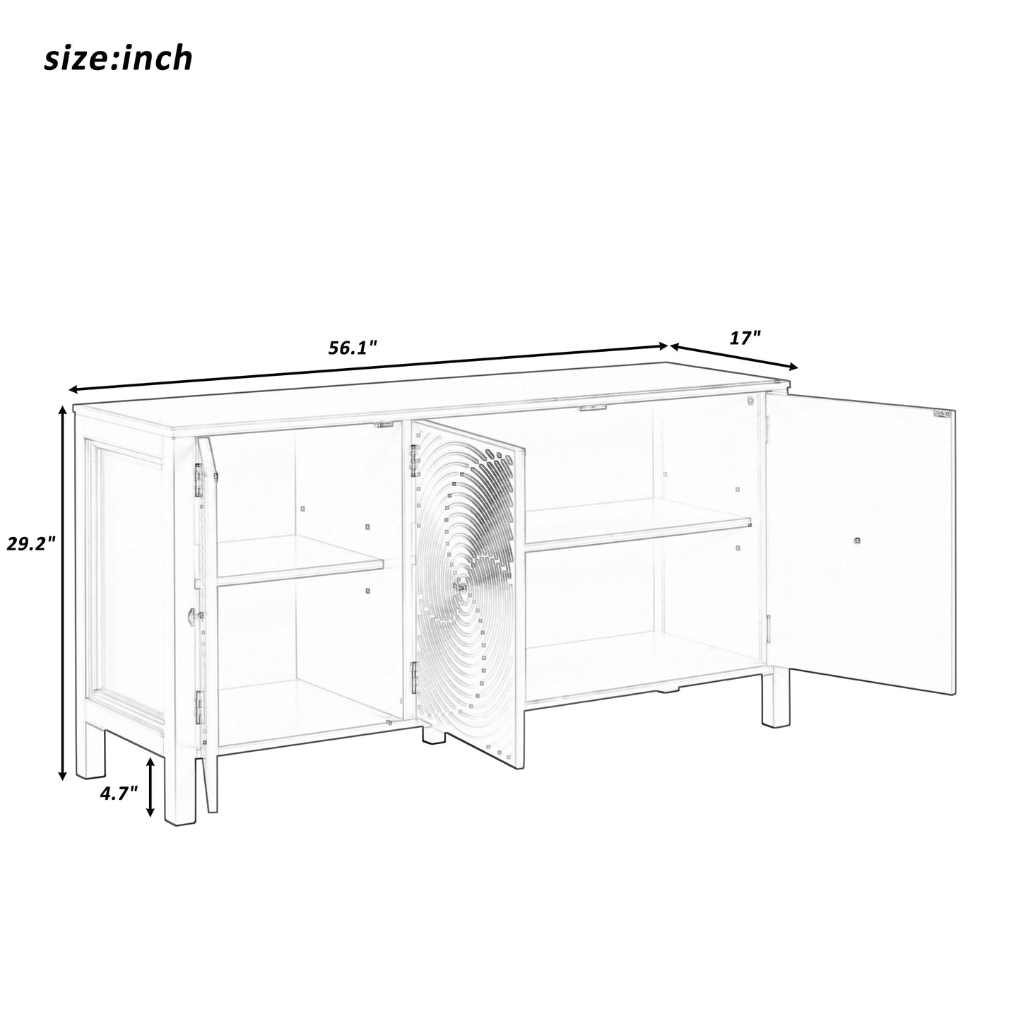 Evie Artistic Three-Door Sideboard Buffet - Black