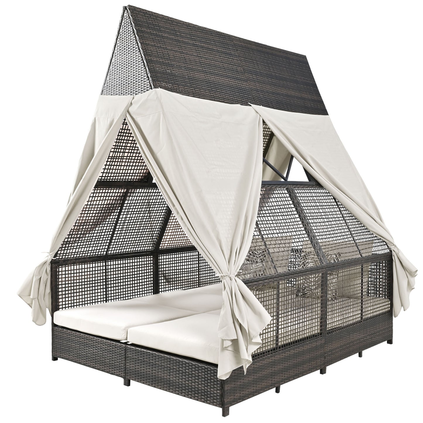 Soria Daybed Patio Lounge Bed with Curtains - Beige