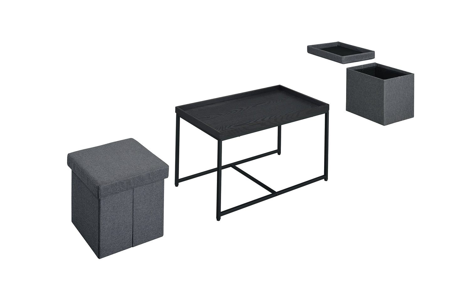Monty Black Wood Grain 3 Piece Coffee Table Set