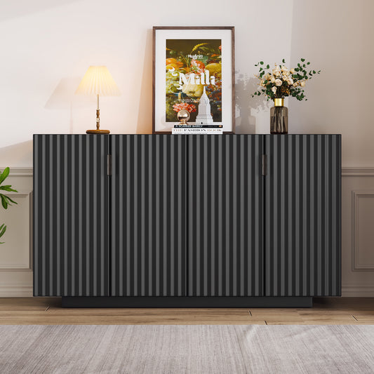 Lyons 4 Wavy Doors Ample Storage Space Sideboar - Black