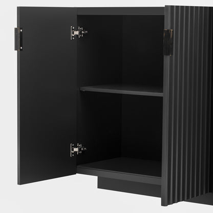 Lyons 4 Wavy Doors Ample Storage Space Sideboar - Black