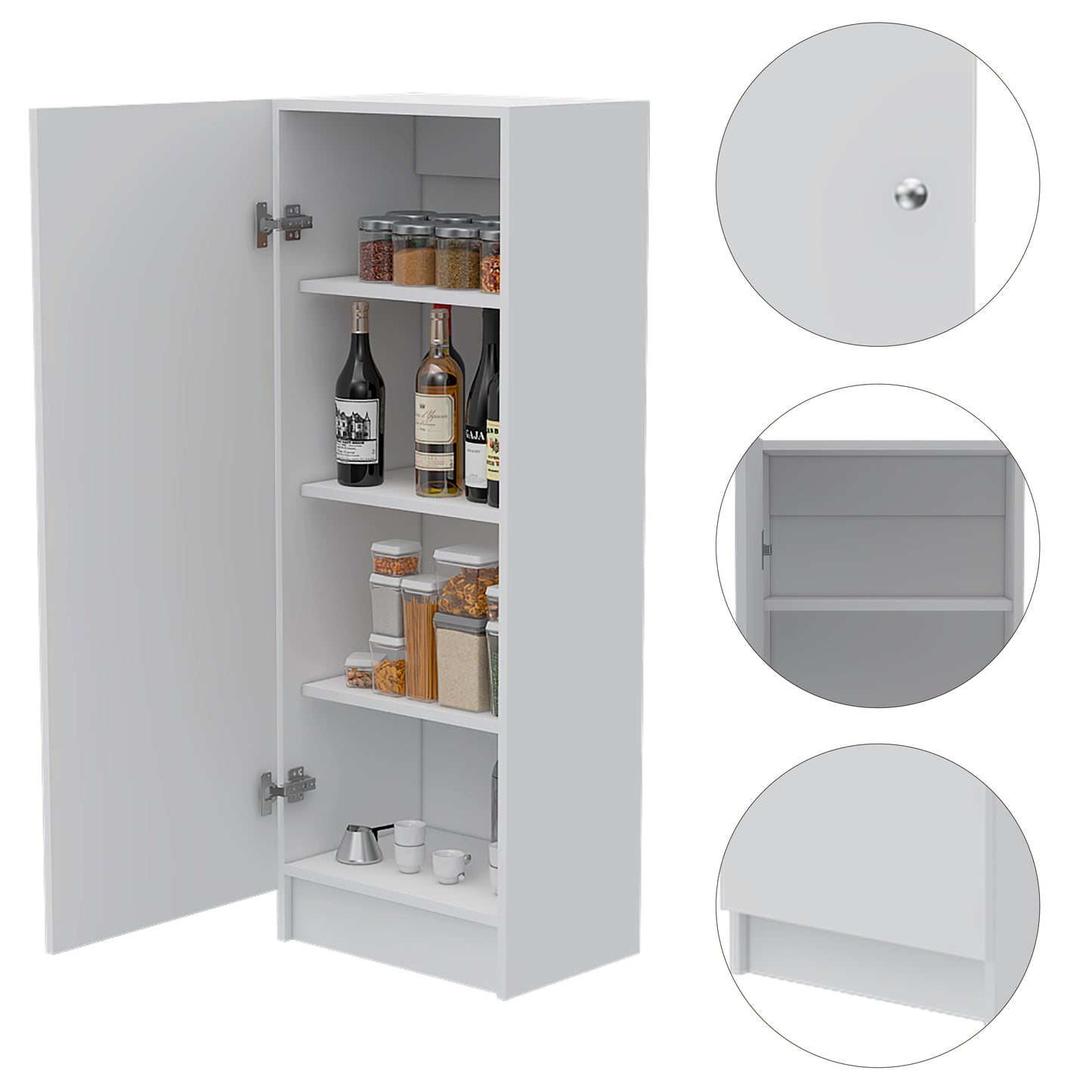 Belleria Single Door Pantry with 4 Shelves - White