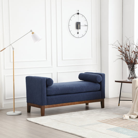 Bailey 56.7" Upholstered Bolster Bench - Navy Blue