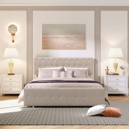 Apex Queen Size Storage Bed Metal Platform Bed with Drawer - Beige