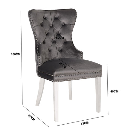 Erica Dining Velvet Chair with Golden Leg (Set of 2) - Dark Gray
