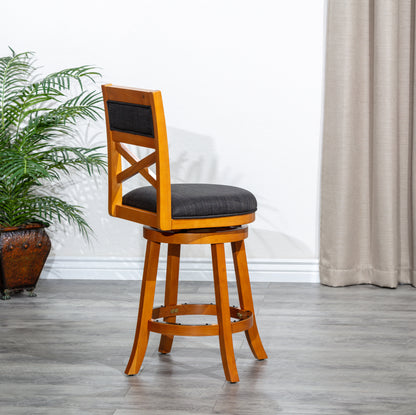 Counter Height X-Back Swivel Stool, Natural Finish, Charcoal Fabric Seat