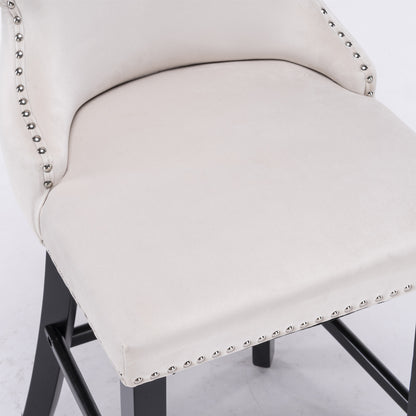 Family  Velvet Upholstered Wing-Back Bar Stools - Beige Set of 4