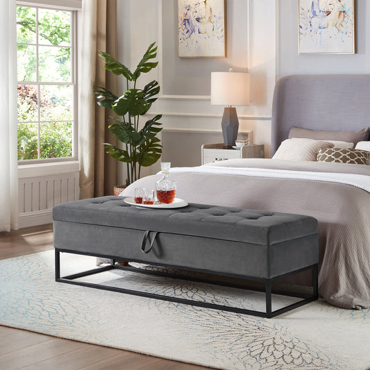 Lynch Velvet Storage Ottoman Bench - Gray