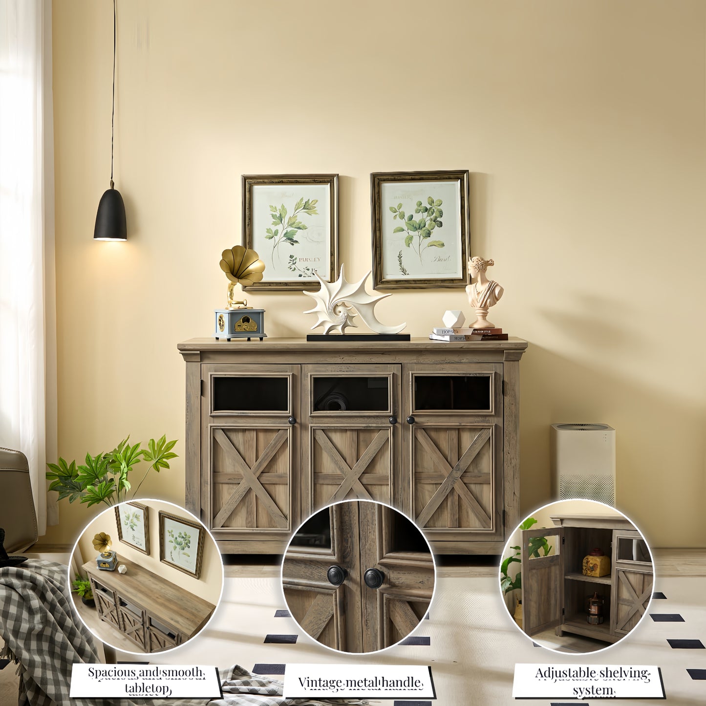Rosa Farmhouse Sideboard Buffet - Gray Wash