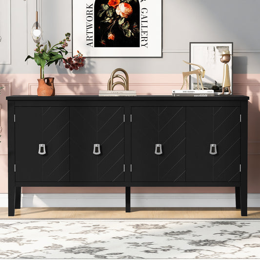 Briony Geometric Line Patterns Sideboard Buffet - Black