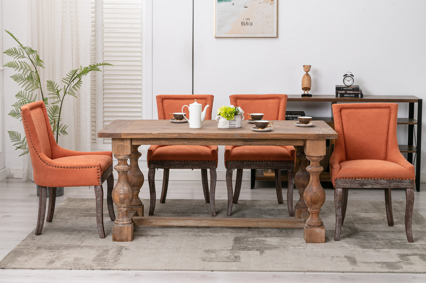 Harrison Dining Fabric Chair with Solid Wood Leg (Set of 2) - Orange