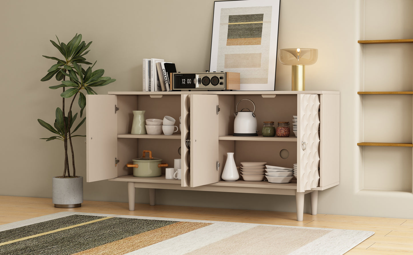 Celeste Convex Pattern Doors Sideboard Buffet - Almond