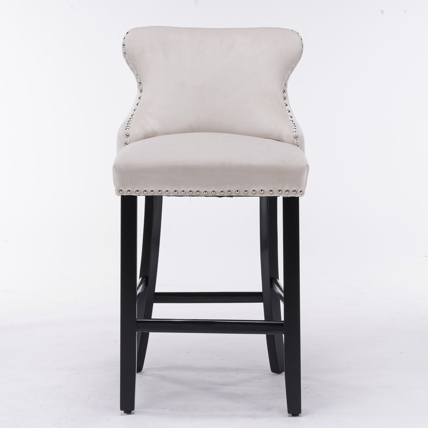 Family  Velvet Upholstered Wing-Back Bar Stools - Beige Set of 4
