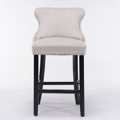 Family  Velvet Upholstered Wing-Back Bar Stools - Beige Set of 4