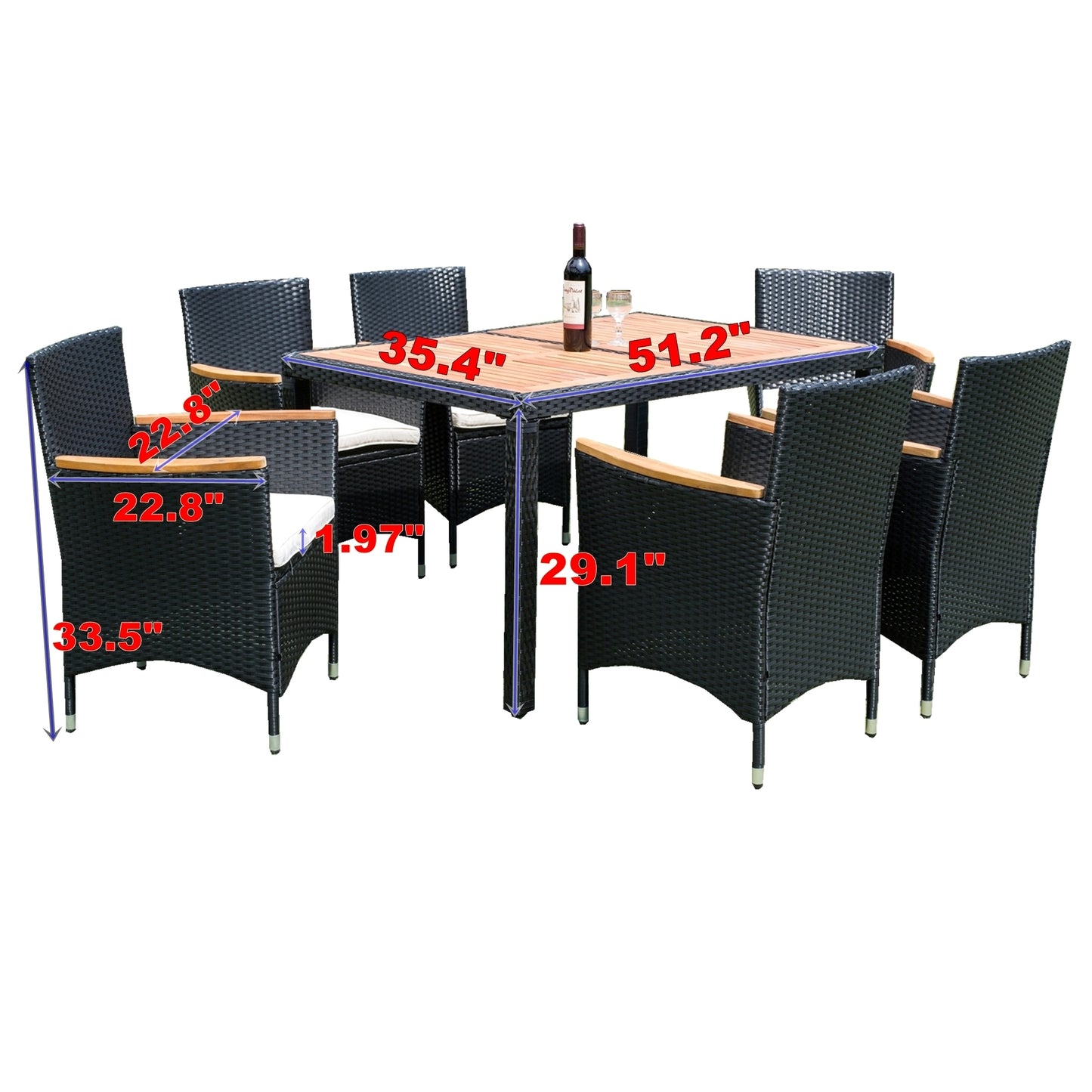 Shavon 7 Pc Outdoor Patio Wicker Dining Sett - Black