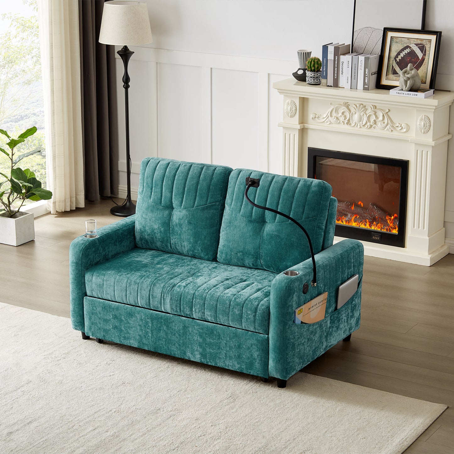 Rita Loveseat Pull-out Sofa Bed with Adjustable Backrest - Teal