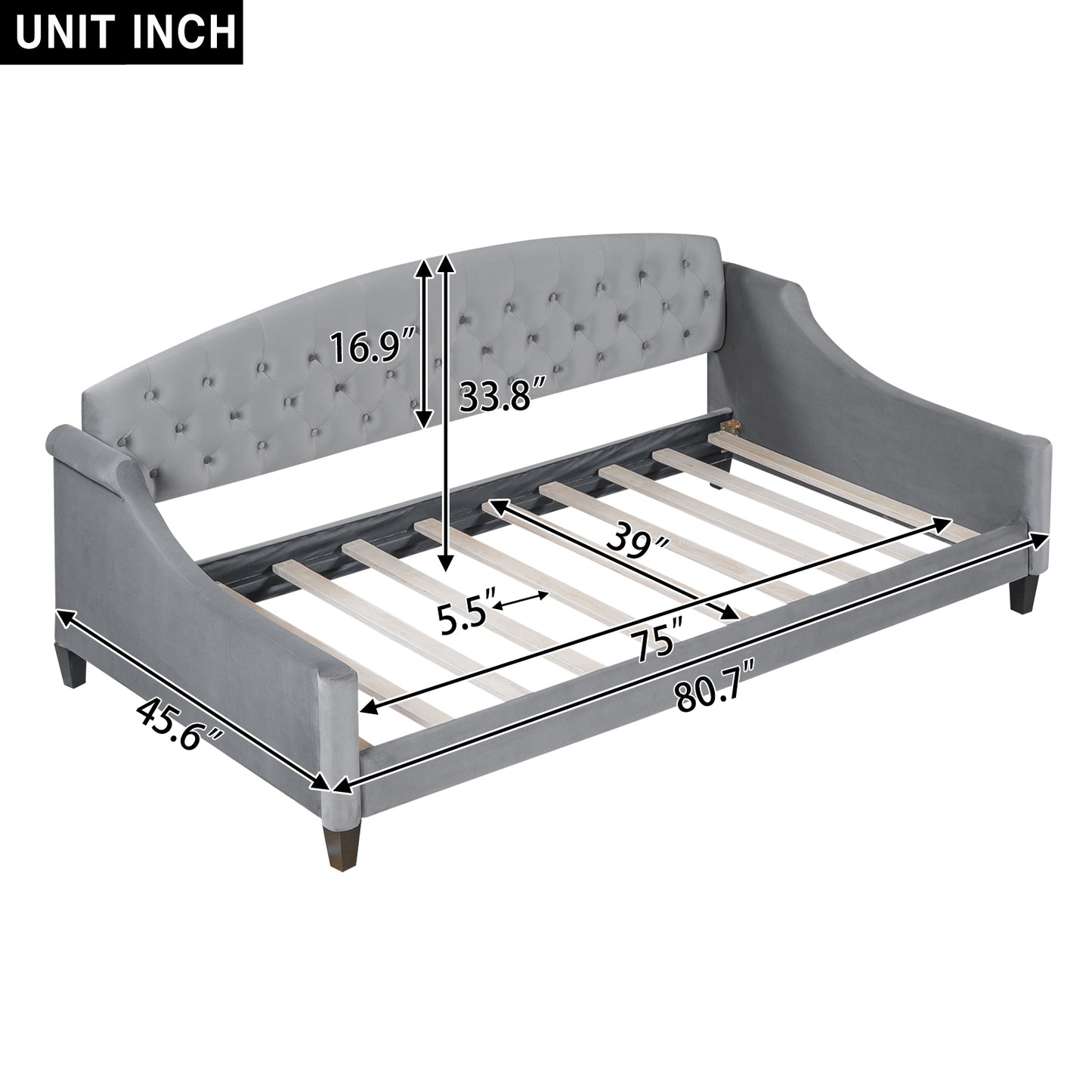 AF Luxury Tufted Button Twin Size Daybed - Gray