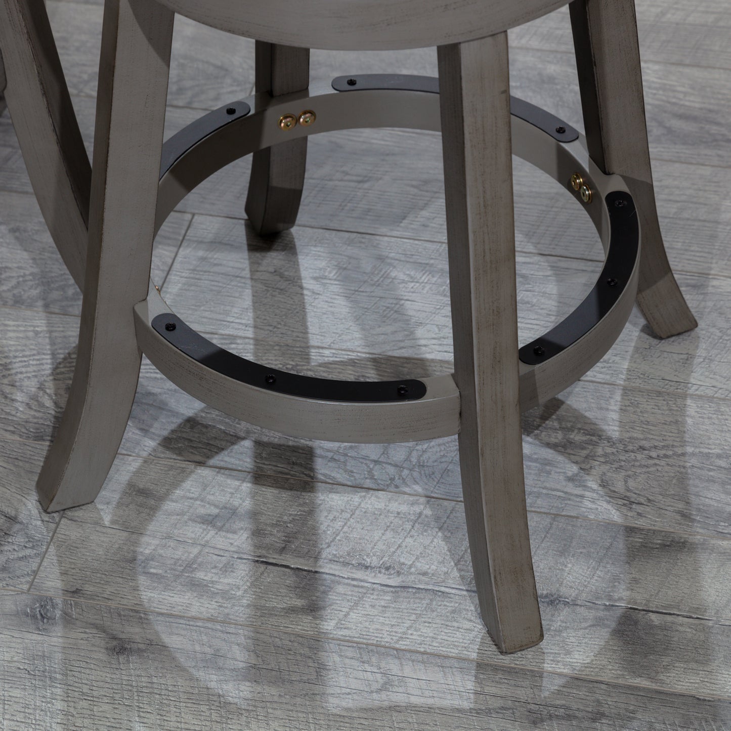 30" Bar Stool, Weathered Gray Finish, Beige Fabric Seat