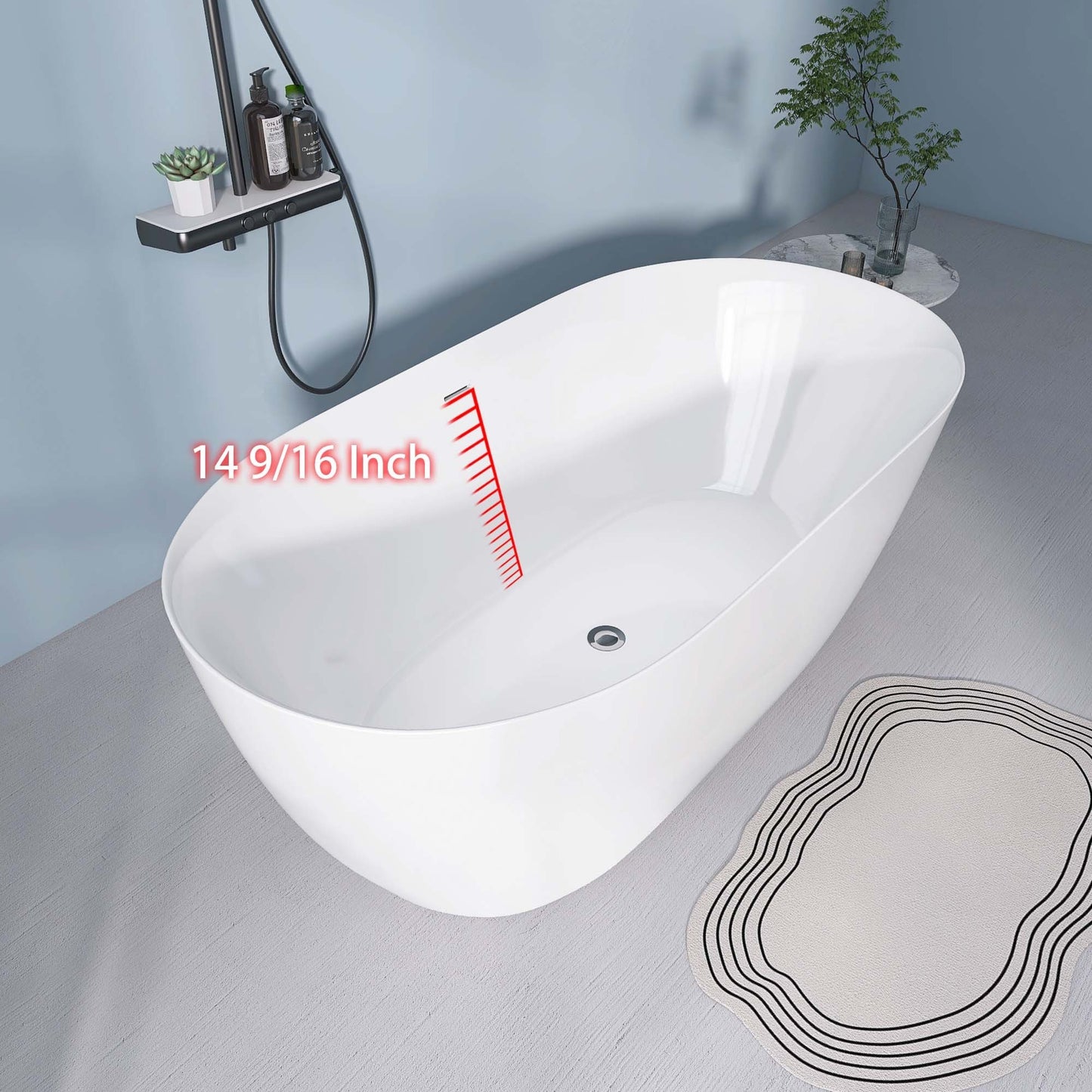 Nuvo 59" Acrylic Free Standing Oval Shape Soaking Tub - Gloss White