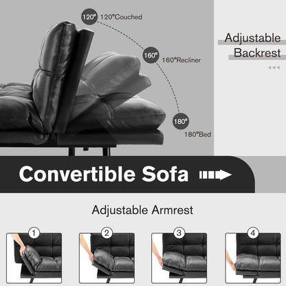 Futon Convertible Sofa Bed  - Black PU