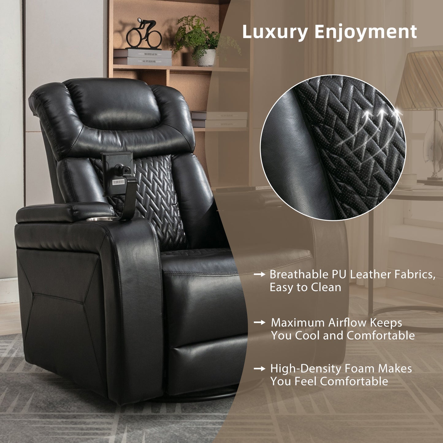 Comfort Max 270 Degree Swivel Power Recliner - Black