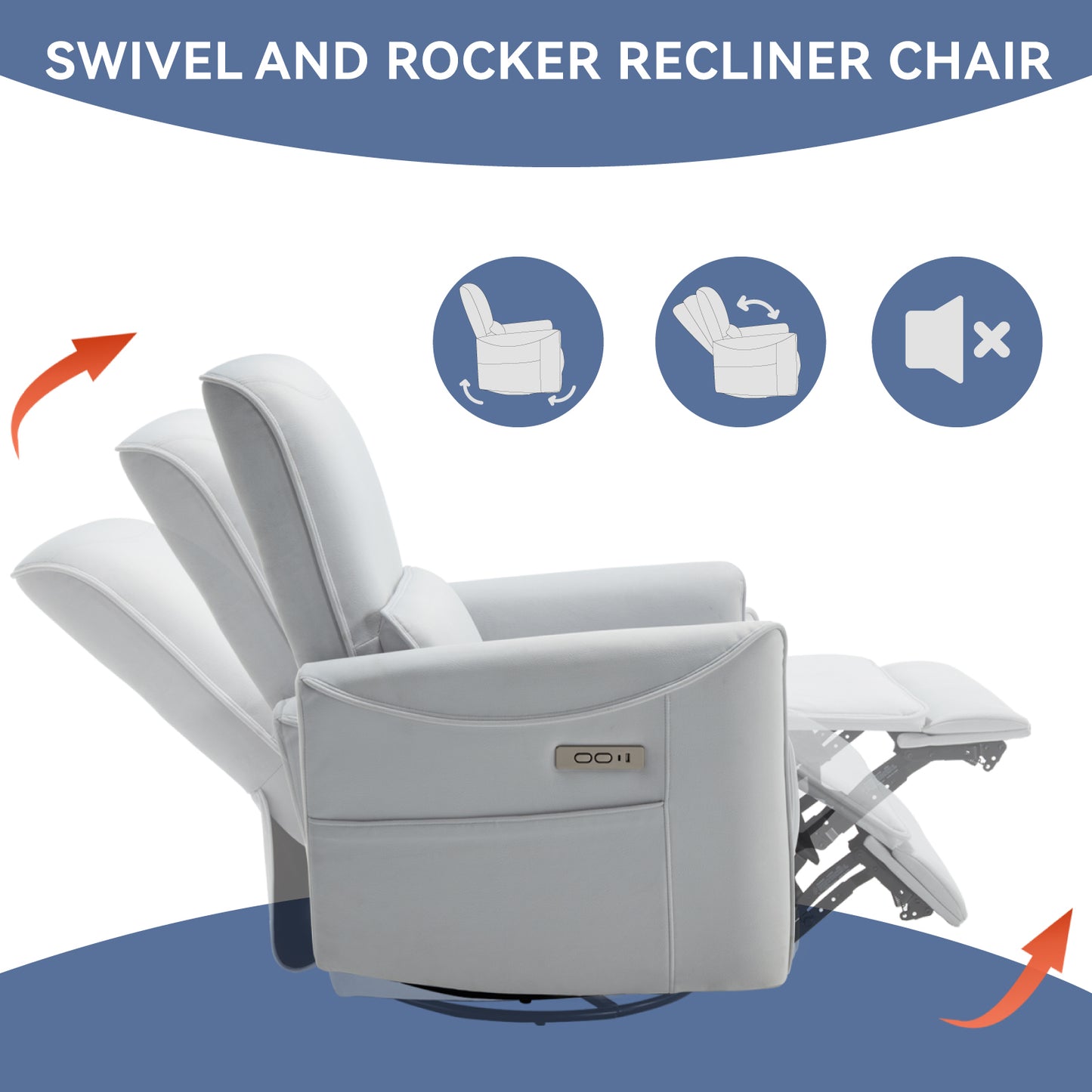 Spencer Swivel and Rocker Power Recliner Chair - White
