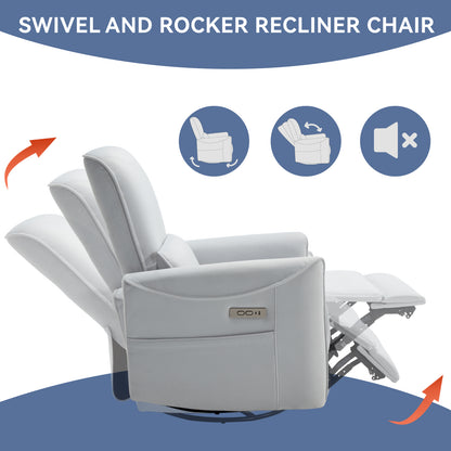 Spencer Swivel and Rocker Power Recliner Chair - White