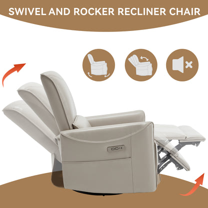 Spencer Swivel and Rocker Power Recliner Chair - Beige