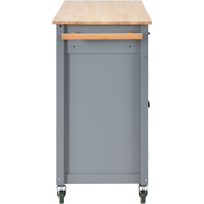 Granite Kitchen Island Cart with Solid Wood Top and Locking Wheels - Grey Blue