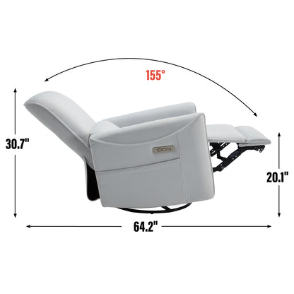 Spencer Swivel and Rocker Power Recliner Chair - White