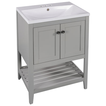 Sleek  Vanity Elegant Ceramic Sink with Solid Wood Frame - Gray