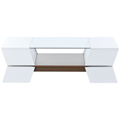Geo Storage Glass-Top Coffee Table - White