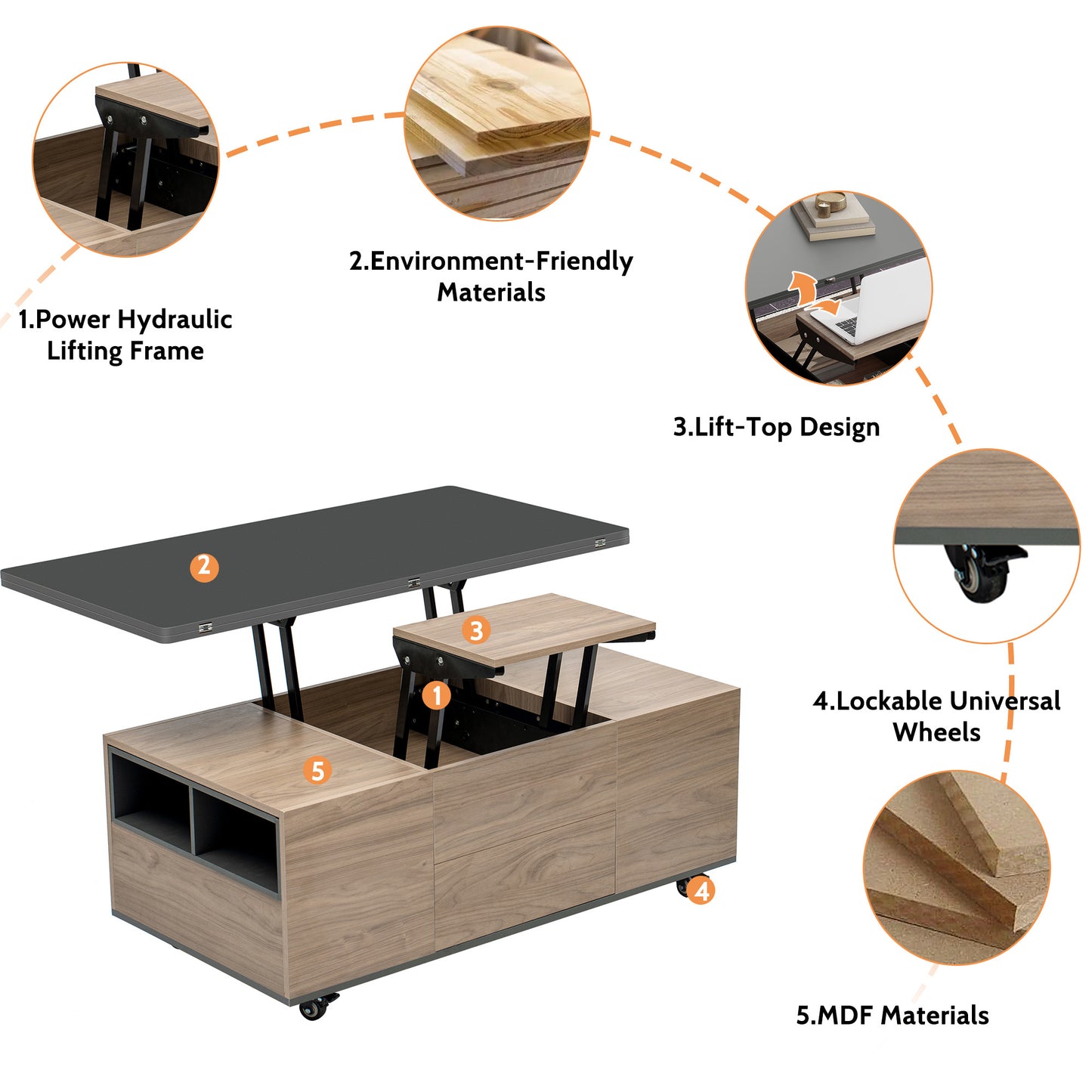 Regalia Modern Lift Top Coffee - Walnut & Black