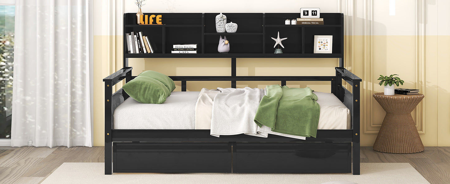 Ozi Full Size Metal Daybed with 2 Drawers - Espresso