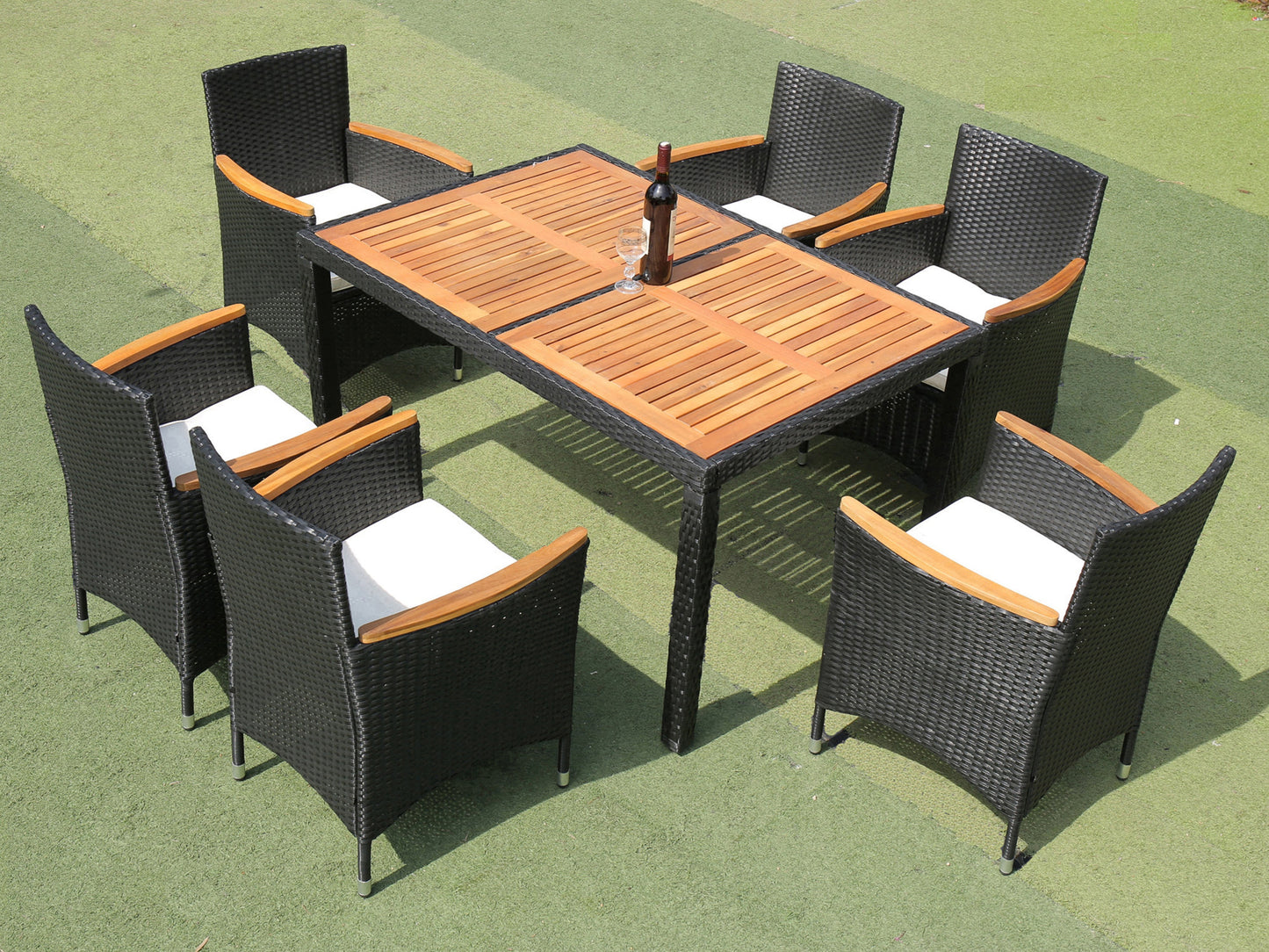 Shavon 7 Pc Outdoor Patio Wicker Dining Sett - Black