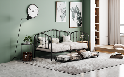 Zee Twin Size Metal Daybed with 2 Drawers - Black