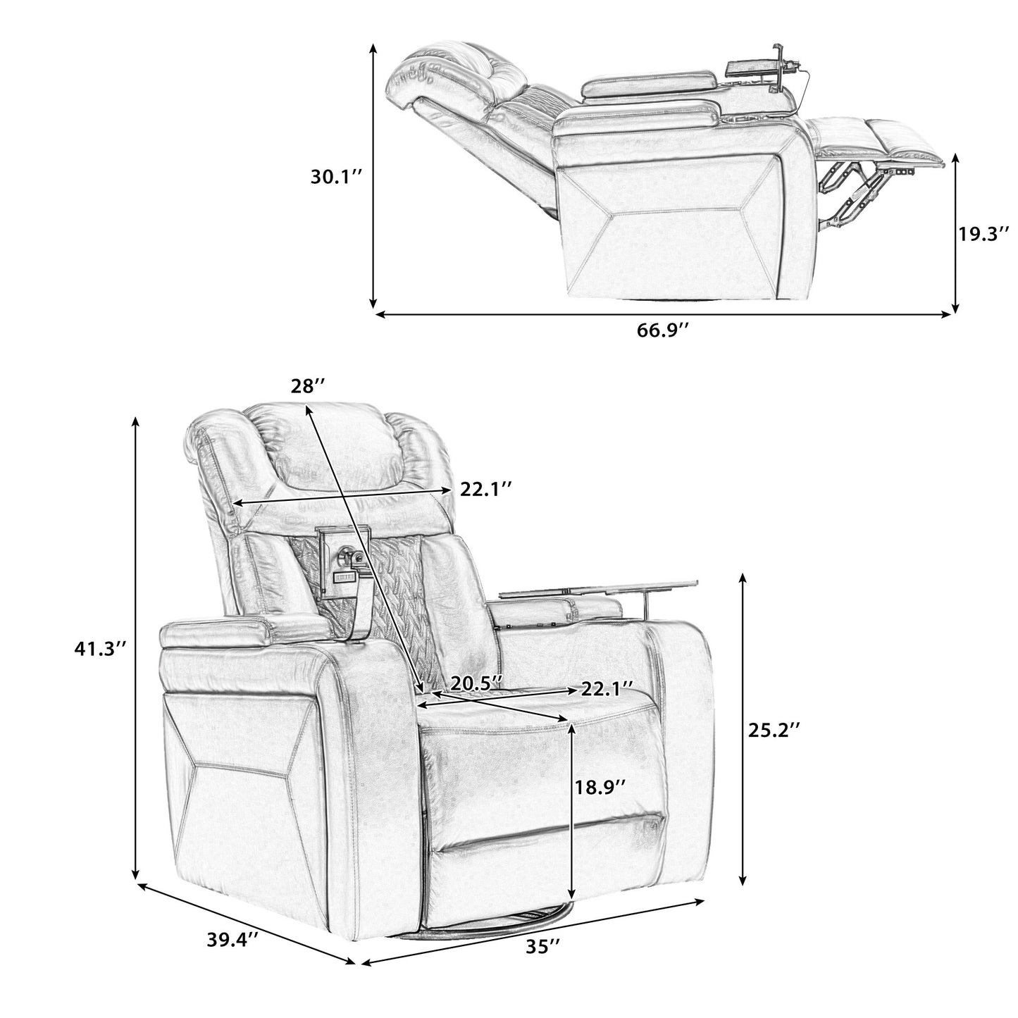 Comfort Max 270 Degree Swivel Power Recliner - Black