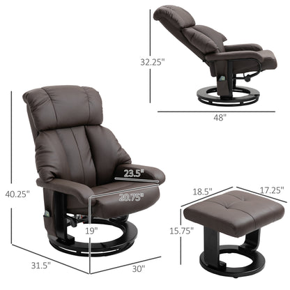 Harvey 360° Swivel Massage Recliner Chair with Ottoman - Brown