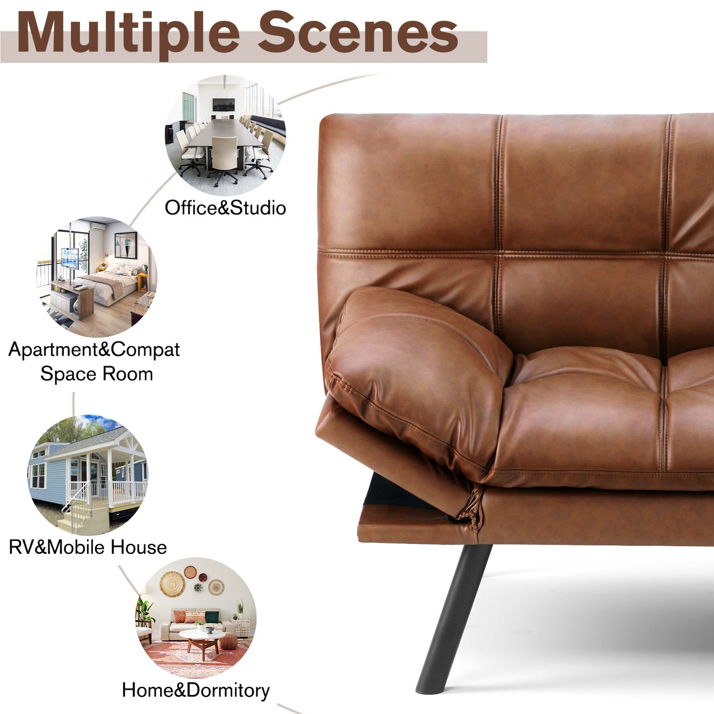 Futon Convertible Sofa Bed  - Brown PU