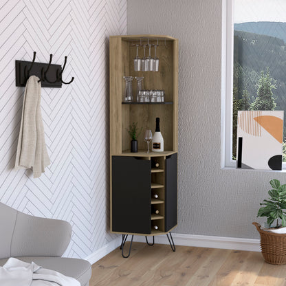 Leverkusen Corner Bar Cabinet - Oak/Black