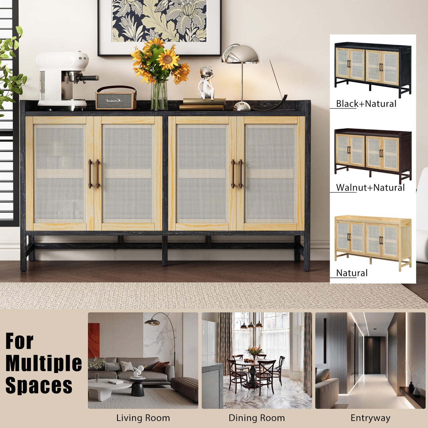 Hana Rattan Doors Sideboard Buffet - Black