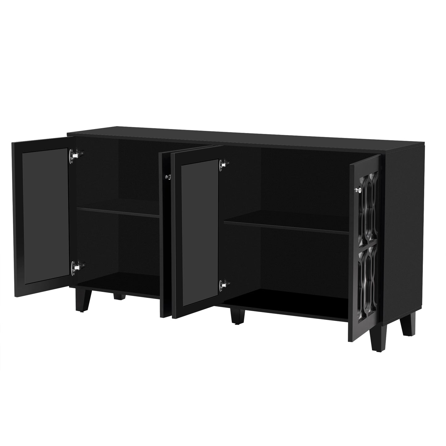 Hynes 4-Door Mirror Buffet Cabinet - Black