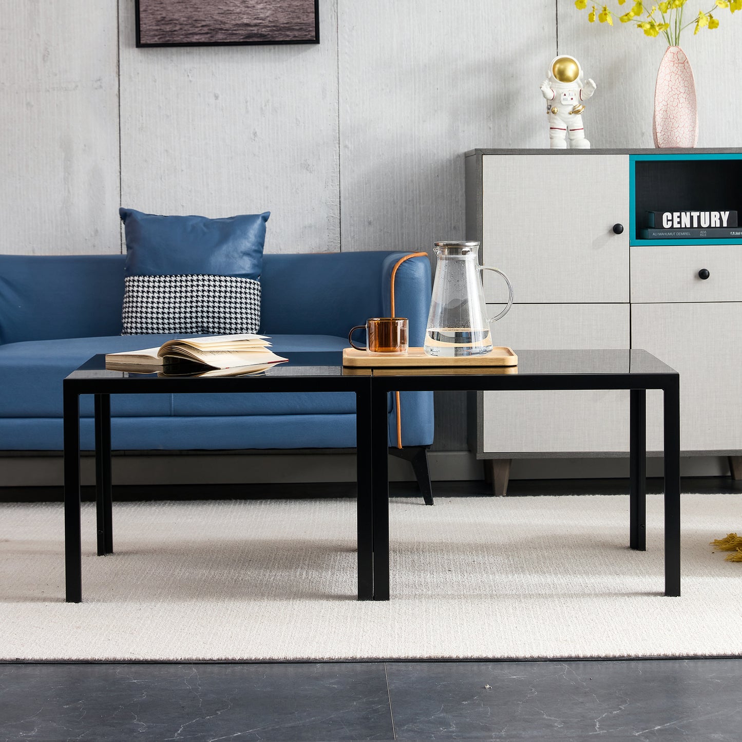 Glass Square Coffee Table Set of 2 - Black