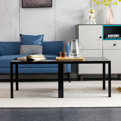 Glass Square Coffee Table Set of 2 - Black