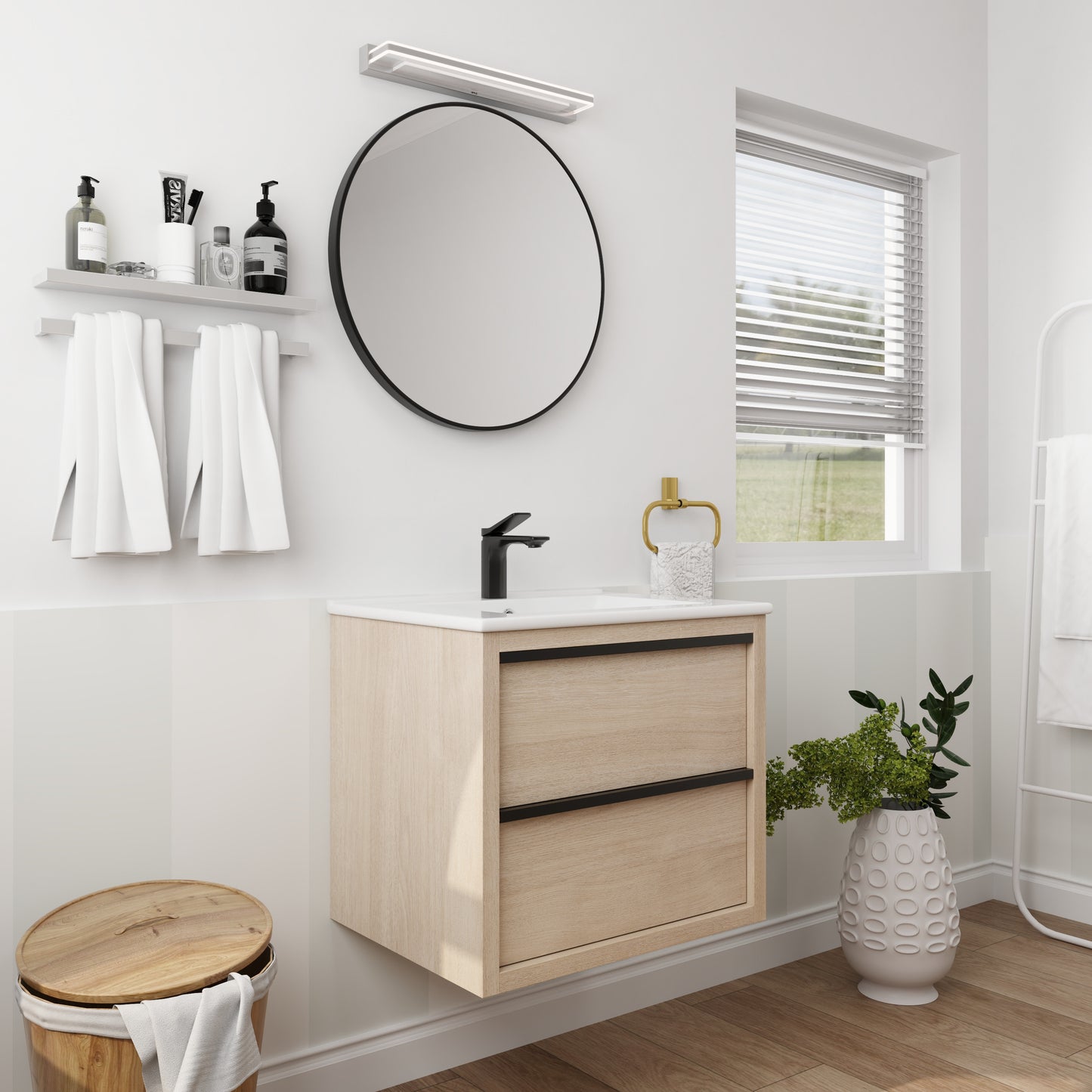 Bathroom Vanity with 2 Soft Close drawers and White Ceramic Basin