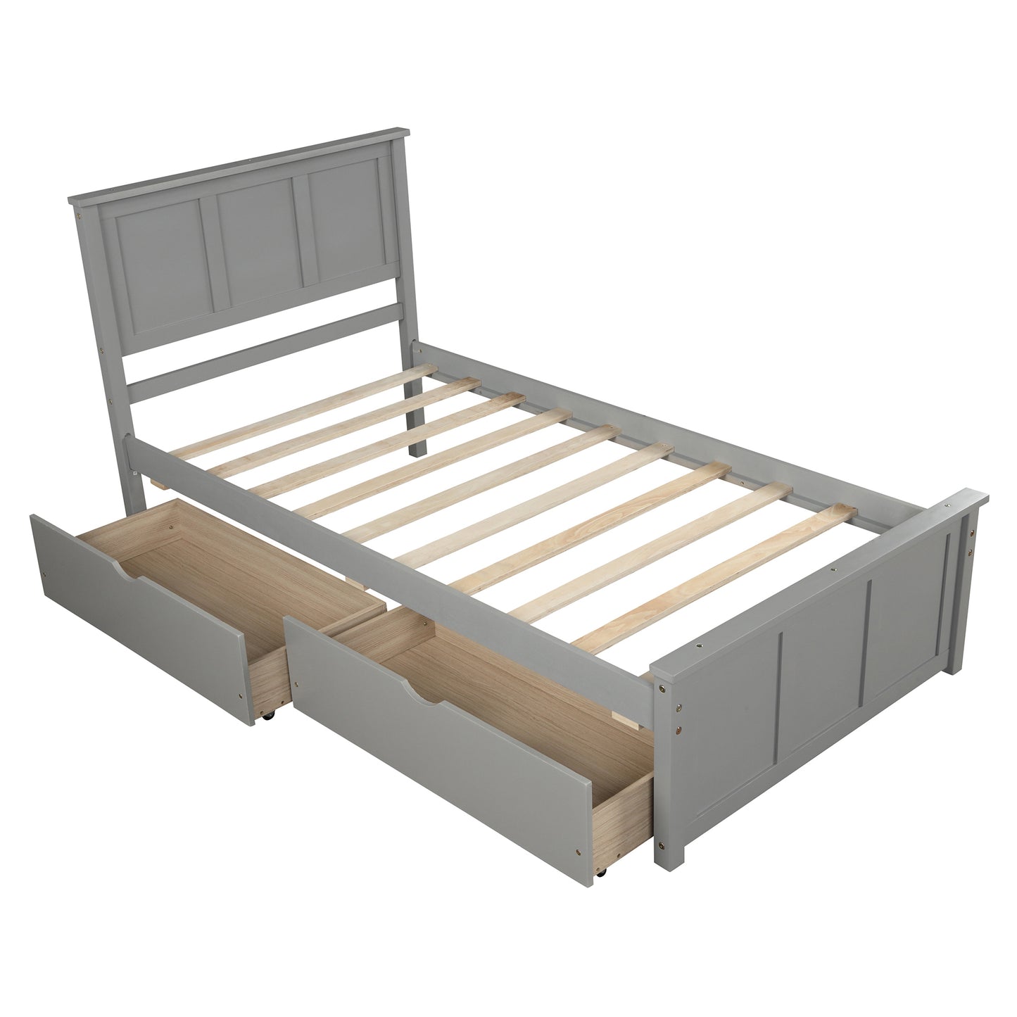Iso Twin Size Platform Bed with 2 under-bed drawers - Gray