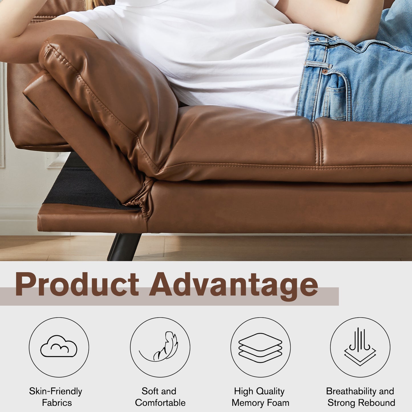 Futon Convertible Sofa Bed  - Brown PU